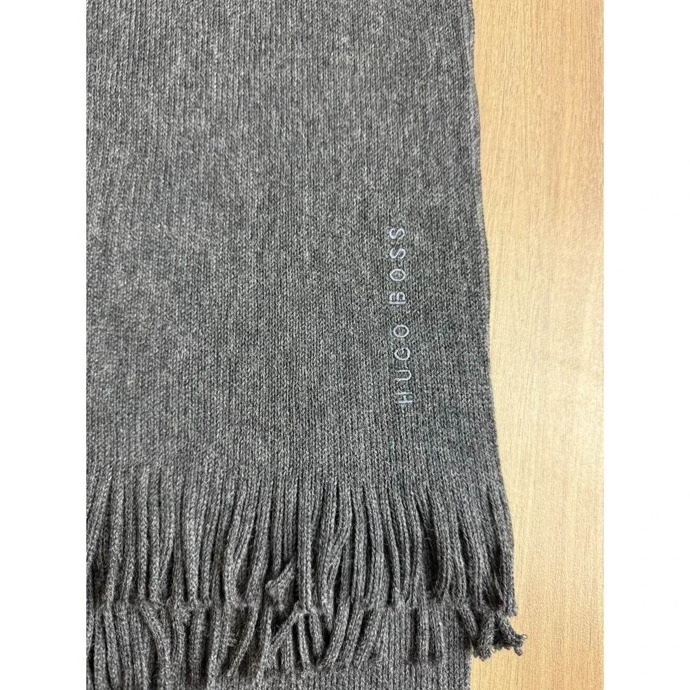 Boss Hugo‎ Boss Mens Grey Albas Wool Scarf One Size 11 x 60